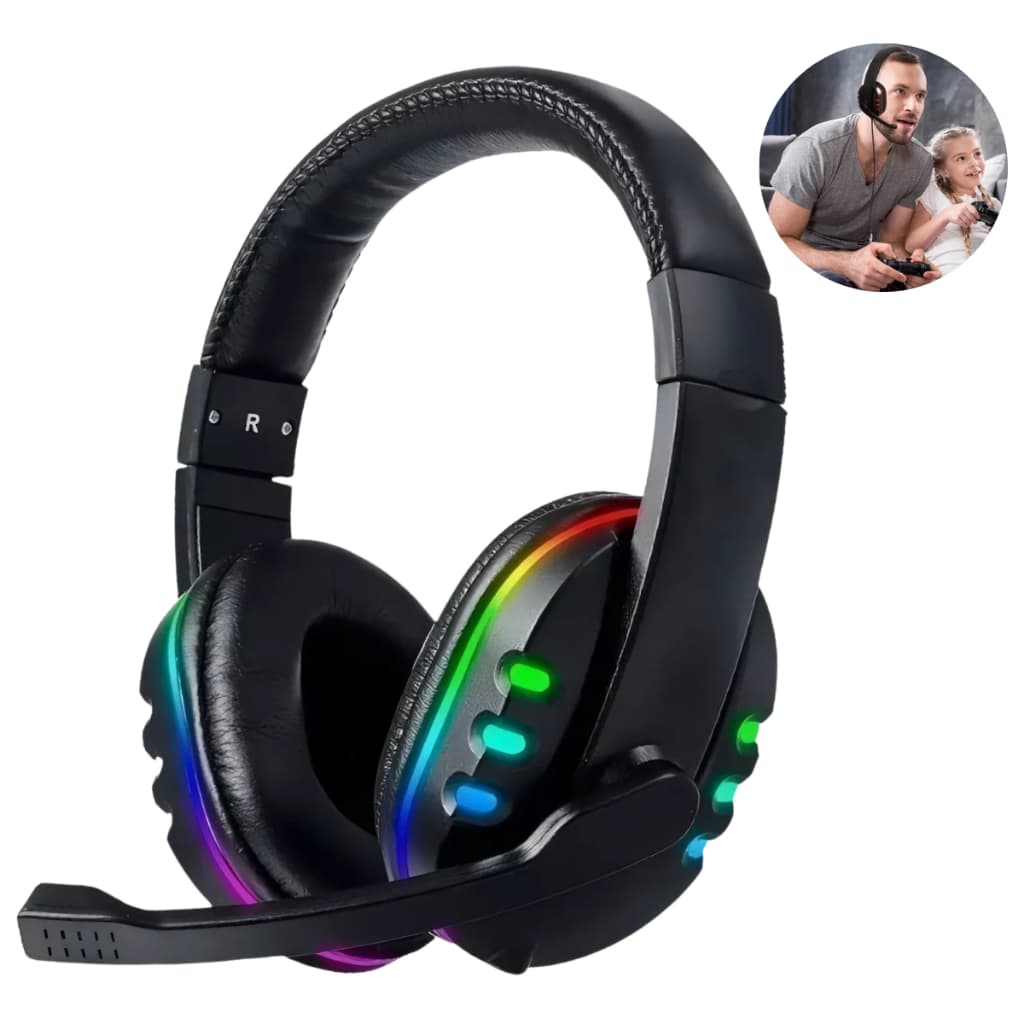 Headset Gamer Bluetooth Sem Fio RGB com Microfone Dobrável para PC Celular Notebook e Console Jogar.