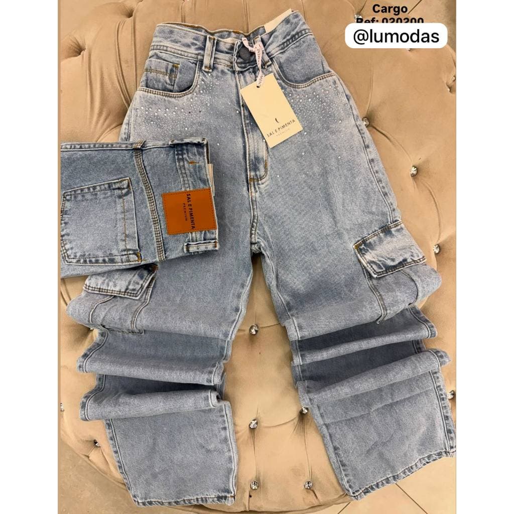 Calça cargo sal e pimenta com brilho, calça cargo sal e pimenta, calça cargo