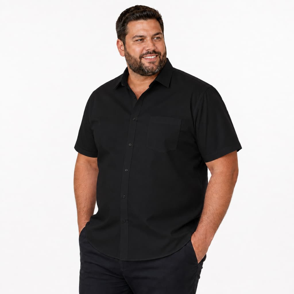 Camisa Social Masculina Plus Size Manga Curta Passa Fácil