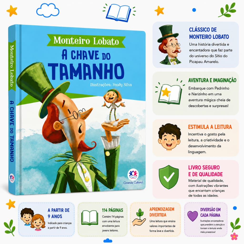Livro Infantil A Chave do Tamanho Monteiro Lobato Ciranda Cultural Sítio do Picapau Amarelo Literatura Brasileira +9 Ano