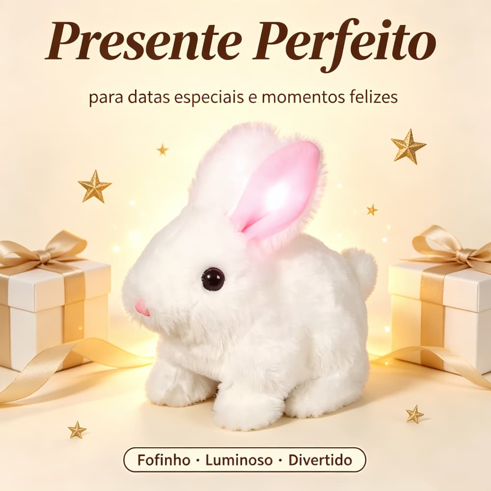 Brinquedo Bichinho Coelho Pelúcia Coelhinho Elétrico Infantil Para Caminhar e Pular