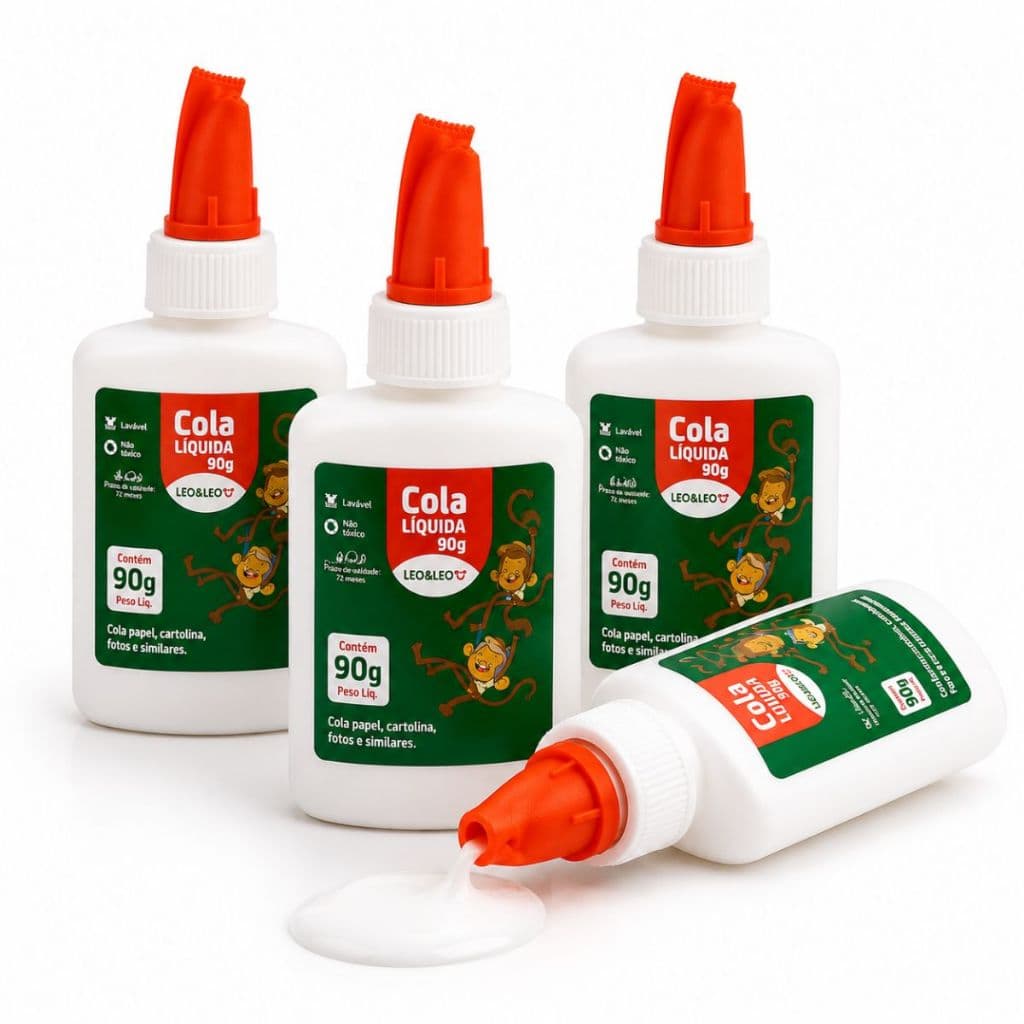 Kit 6 Cola Liquida Branca Escolar 90G LeoLeo Com espátula aplicação