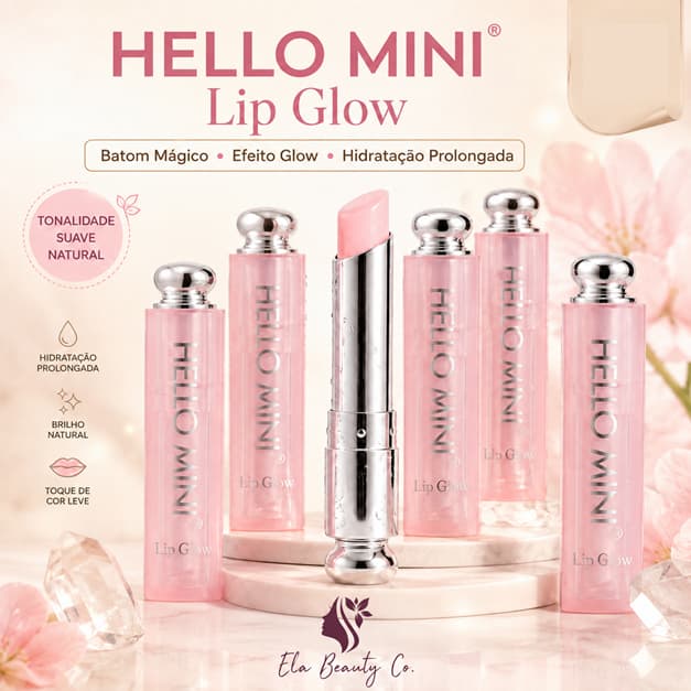 Batom Mágico Muda de Cor Efeito pH Hidratante Labial Lip Glow Balm Brilho Natural Hello Mini