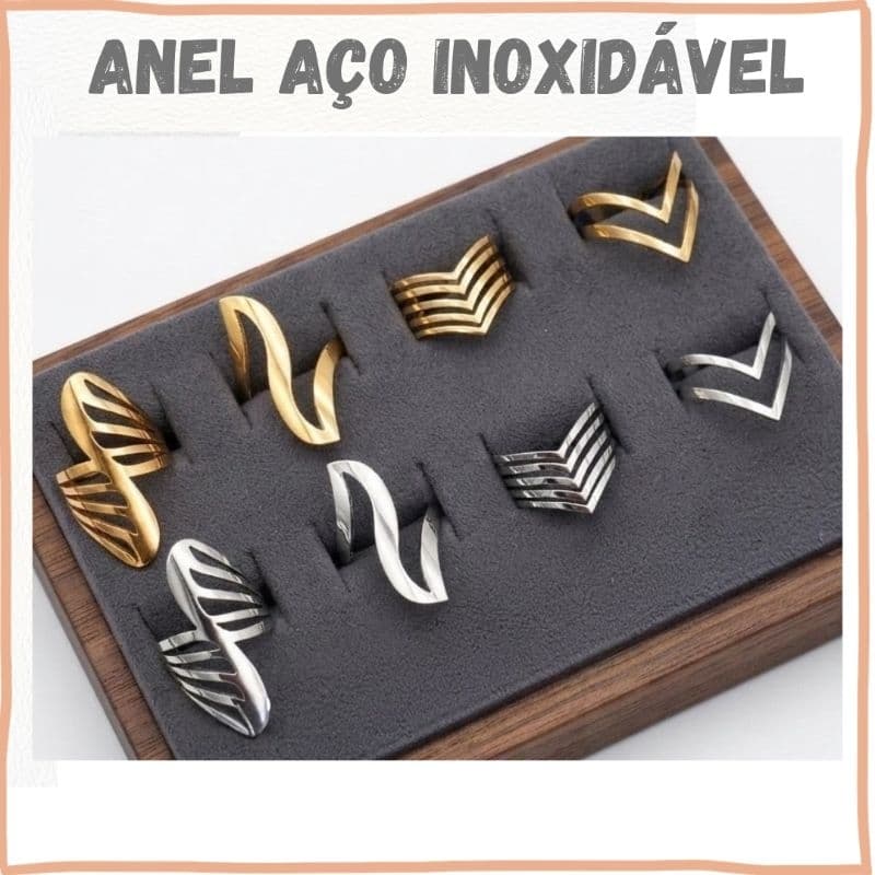 Anel Aço Inoxidável Feminino Formato Geométrico  - Anel Feminino Delicado em Aço Inoxidável