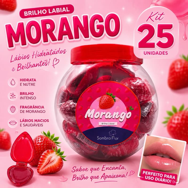 Kit 25 Brilho Labial Moranguinho Morango Hidratante Gloss Infantil Atacado Revenda Lembrancinha