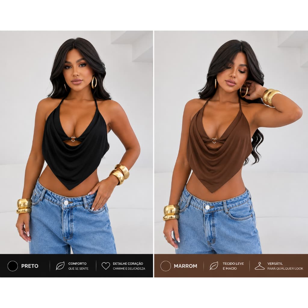 KIT 2 Top Cropped Coração Multiformas de Amarrar Costas Nuas Elegante Tamanho Único 36 ao 42