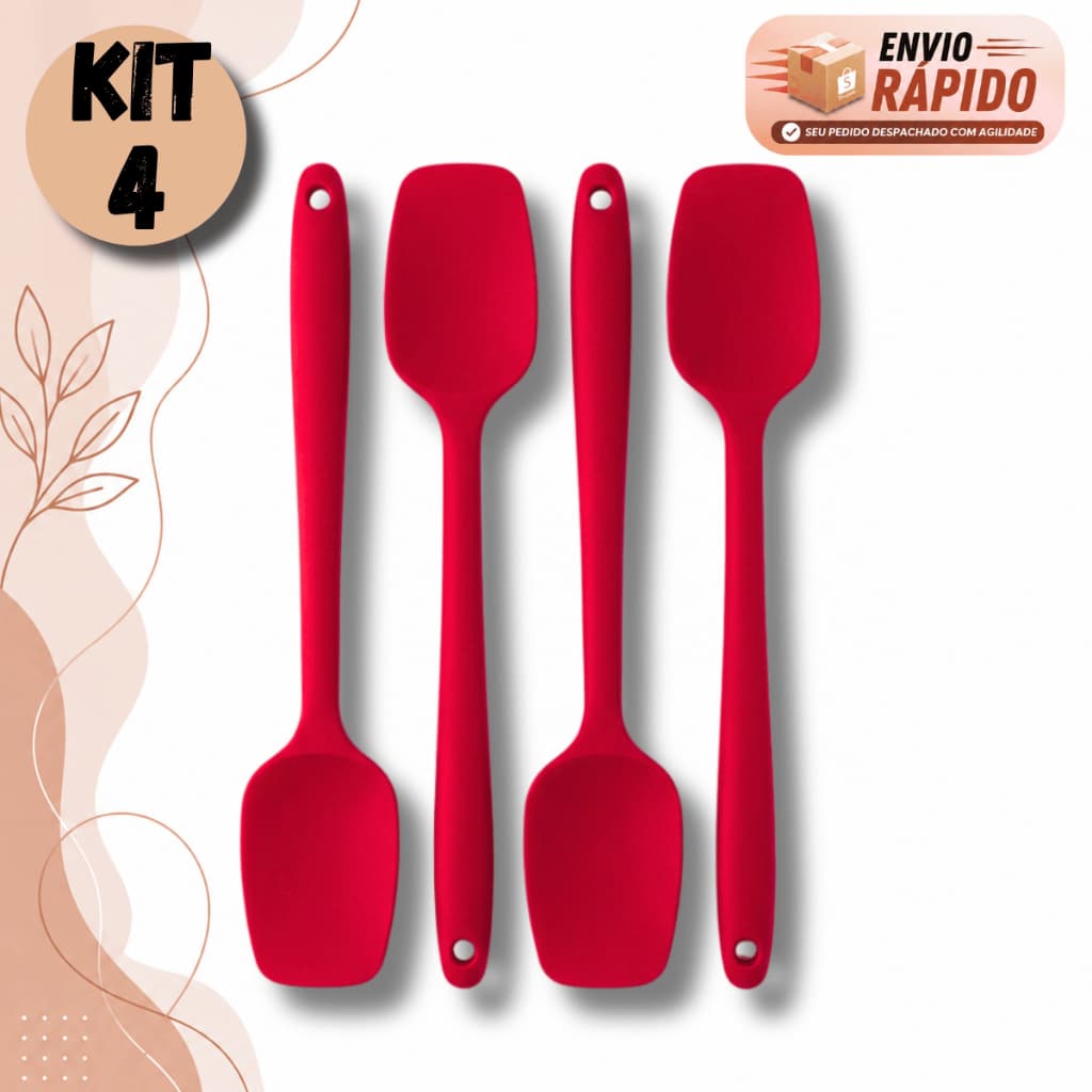 Kit Colher Espátula Silicone Reta Maciça 26cm Resistente Ao Calor Antiaderente Cozinha Restaurante