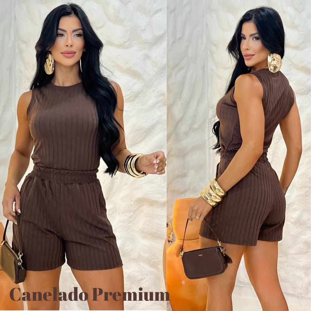 Conjunto Feminino Canelado Premium Blusa Regata + Short Toque de Algodão