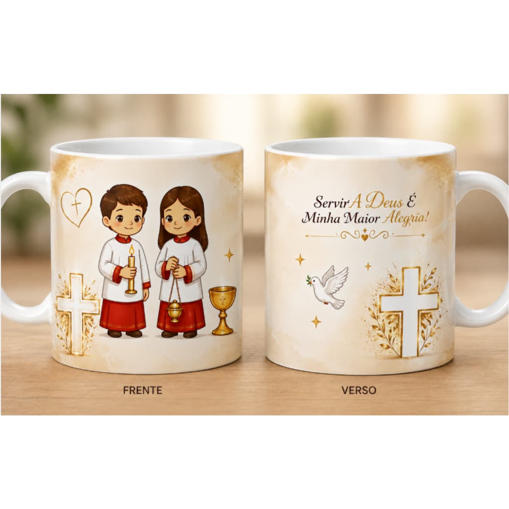 Caneca Coroinha Personalizada 325ml | Porcelana | Presente Religioso Igreja Católica