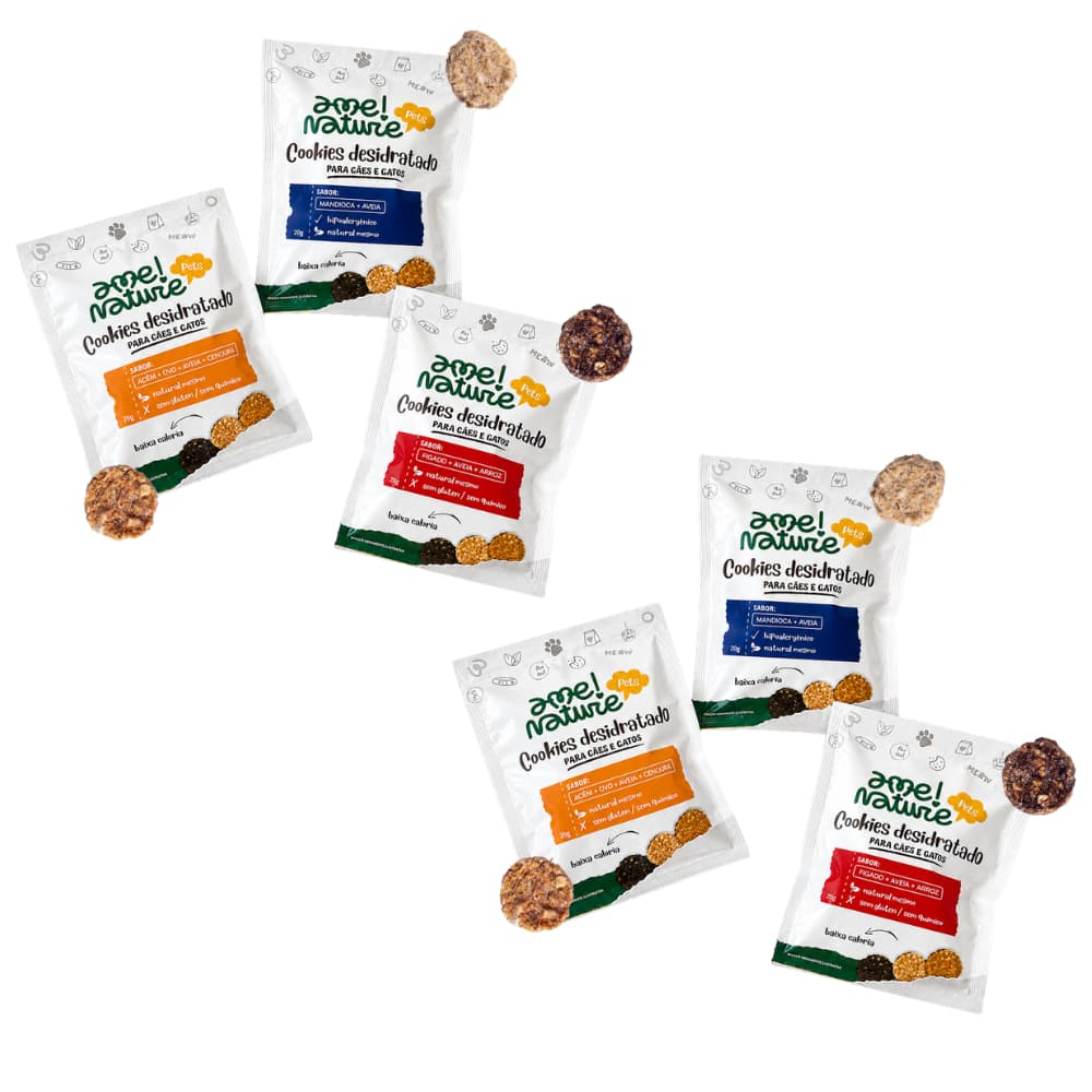 Kit Com 6 Petiscos Natural para Cães e Gatos Acém Fígado Mandioca Sem Adição Química Desidratados