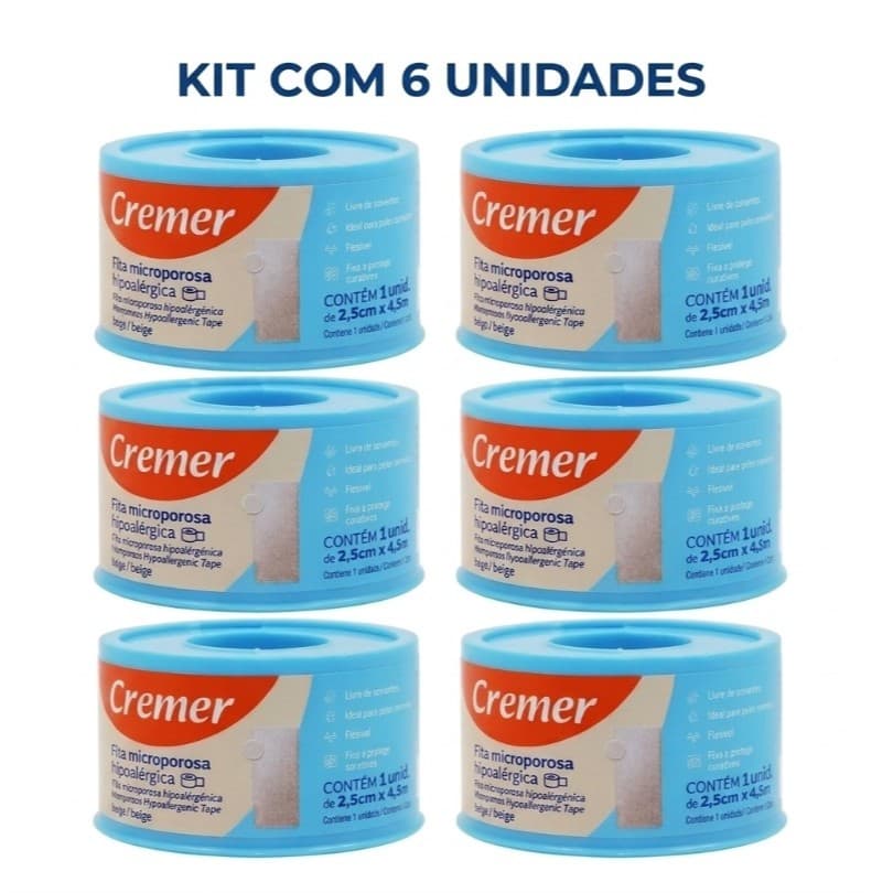 Kit com 6 - Fita Microporosa Salvelox Bege 2,5cm X 4,5m