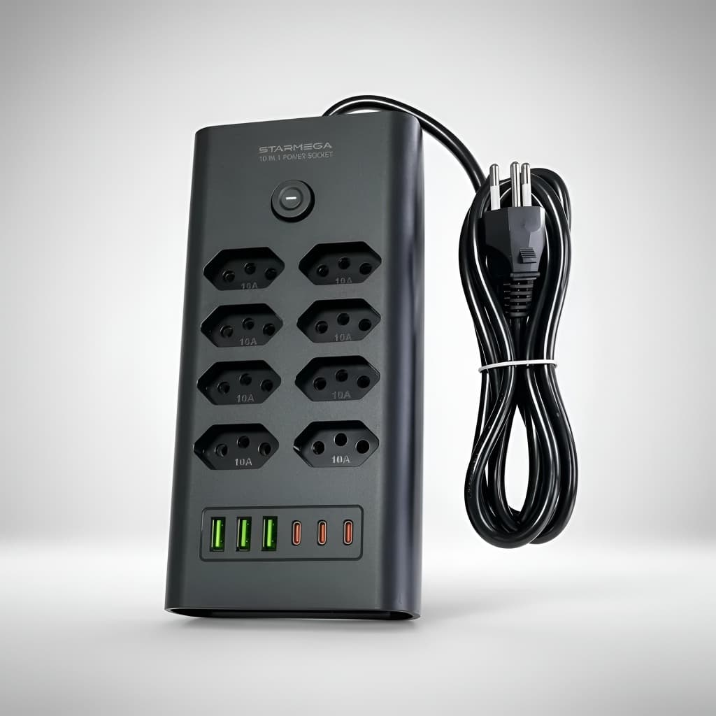 Filtro De Linha Protetor 8 Tomadas 3 Usb-a E 3 Usb-c Pd 1.8m Preto 127/220v