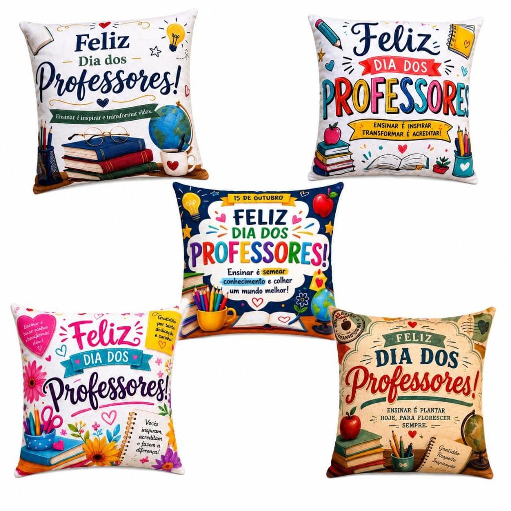 Kit com 5 Mini almofadas personalizadas - decorativas  para cesta - Dia dos Professores - 20 x 20 cm