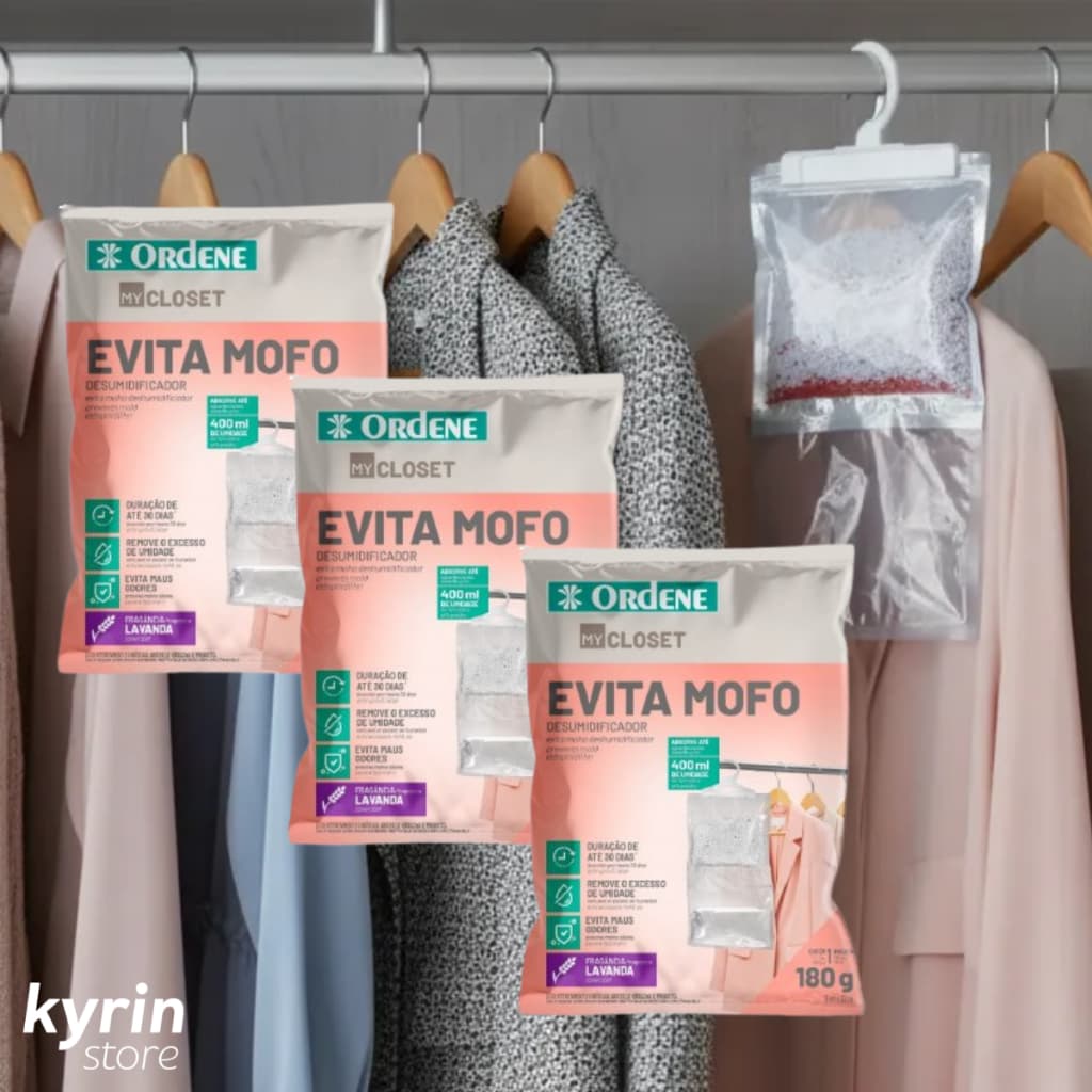 Evita Mofo Desumidificador Anti Fungo Tira Umidade Cheiro Guarda Roupa Perfumado Armário Closet 180g