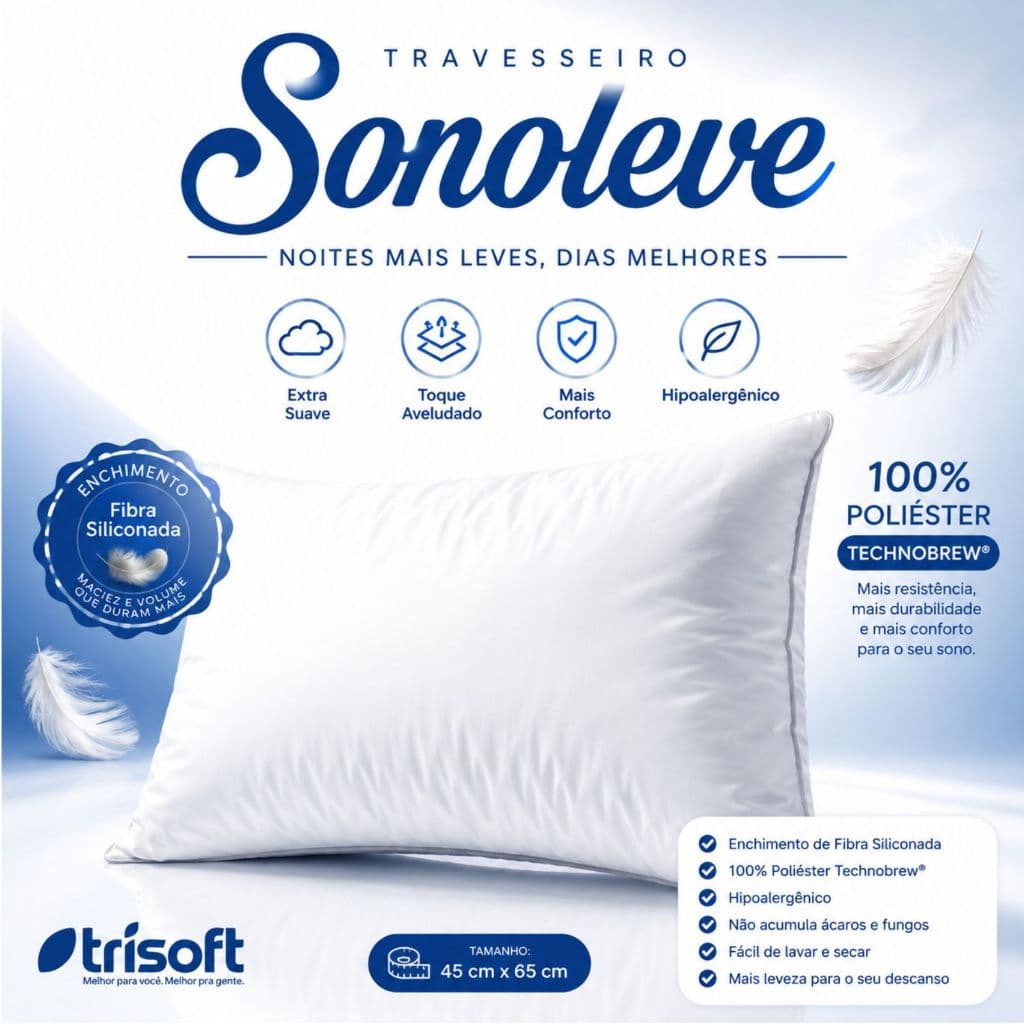 Travesseiro sonoleve Premium Trisoft extra suave envio já