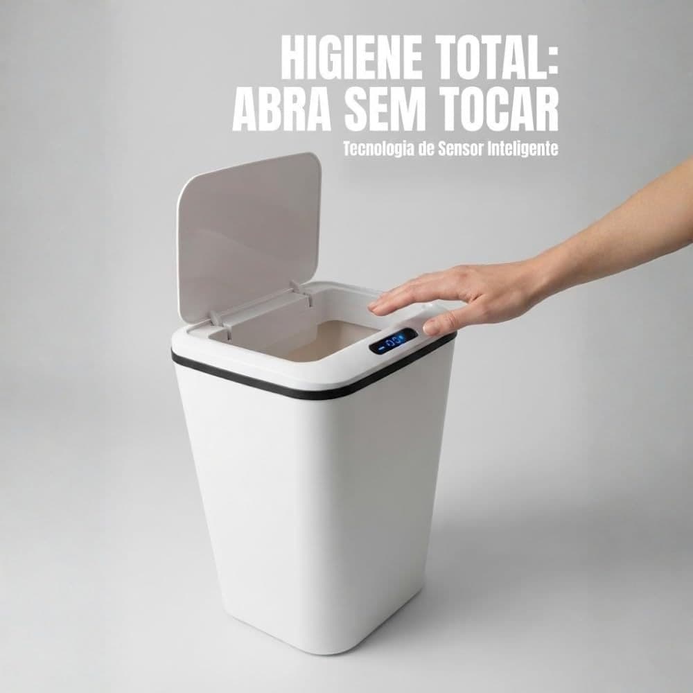 Lixeira Inteligente 16L com Sensor Automático, Lixeira Sem Toque USB, Tampa Automática para Banheiro, Cozinha e Escritór