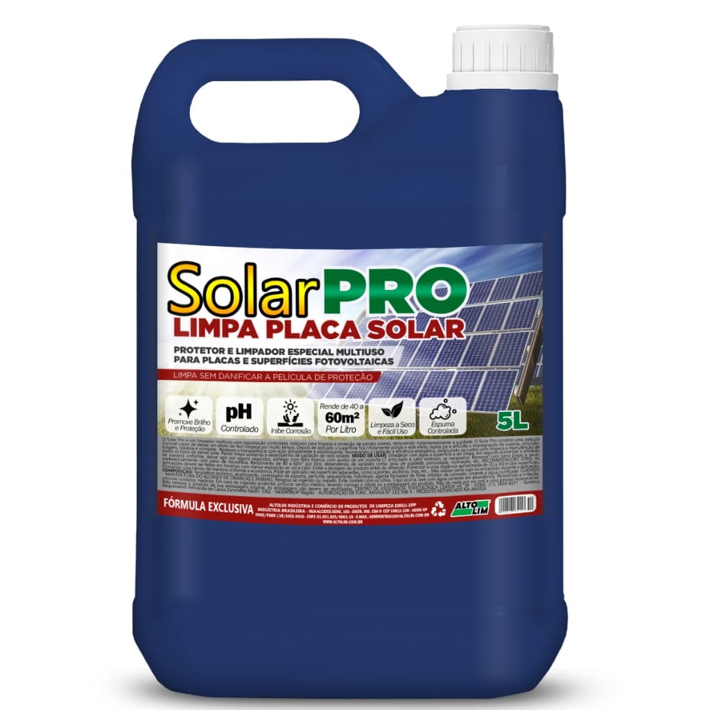 Limpa Painel Solar 5L Energia Fotovoltaica Placa Solar Limpador Módulo Fotovoltaico Usina Solar Rende 300m² Manutenção