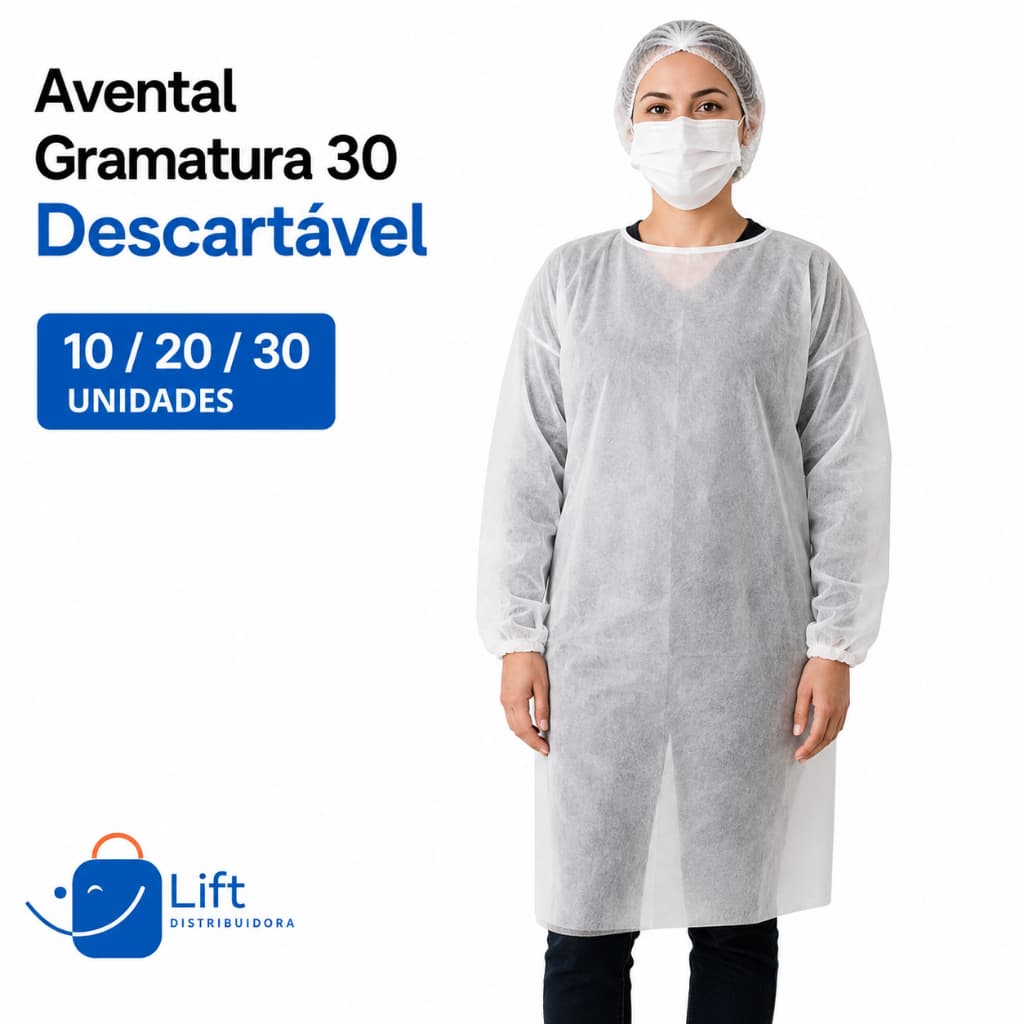 Kit Avental Descartável TNT G30 Manga Longa com Elástico