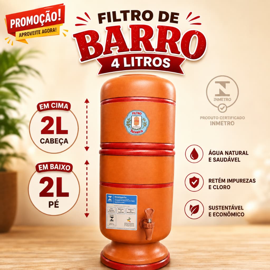 Filtro de Agua de Barro 4 litros com  + Vela de carvão ativado + Boia + Acessórios