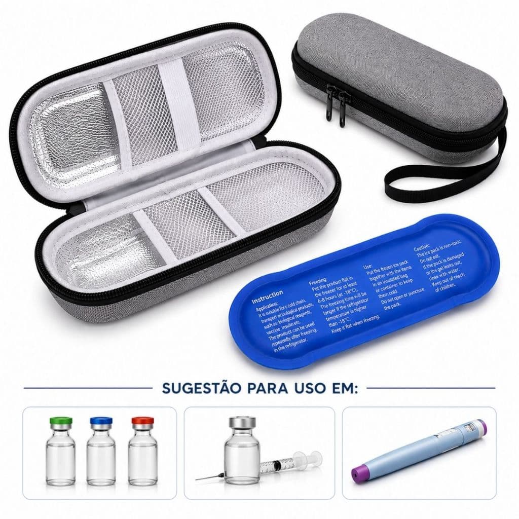 Estojo Térmico Portátil Impermeável Caneta Emagrecedora Insulina Gel Térmico 20x5 Transporte Seguro