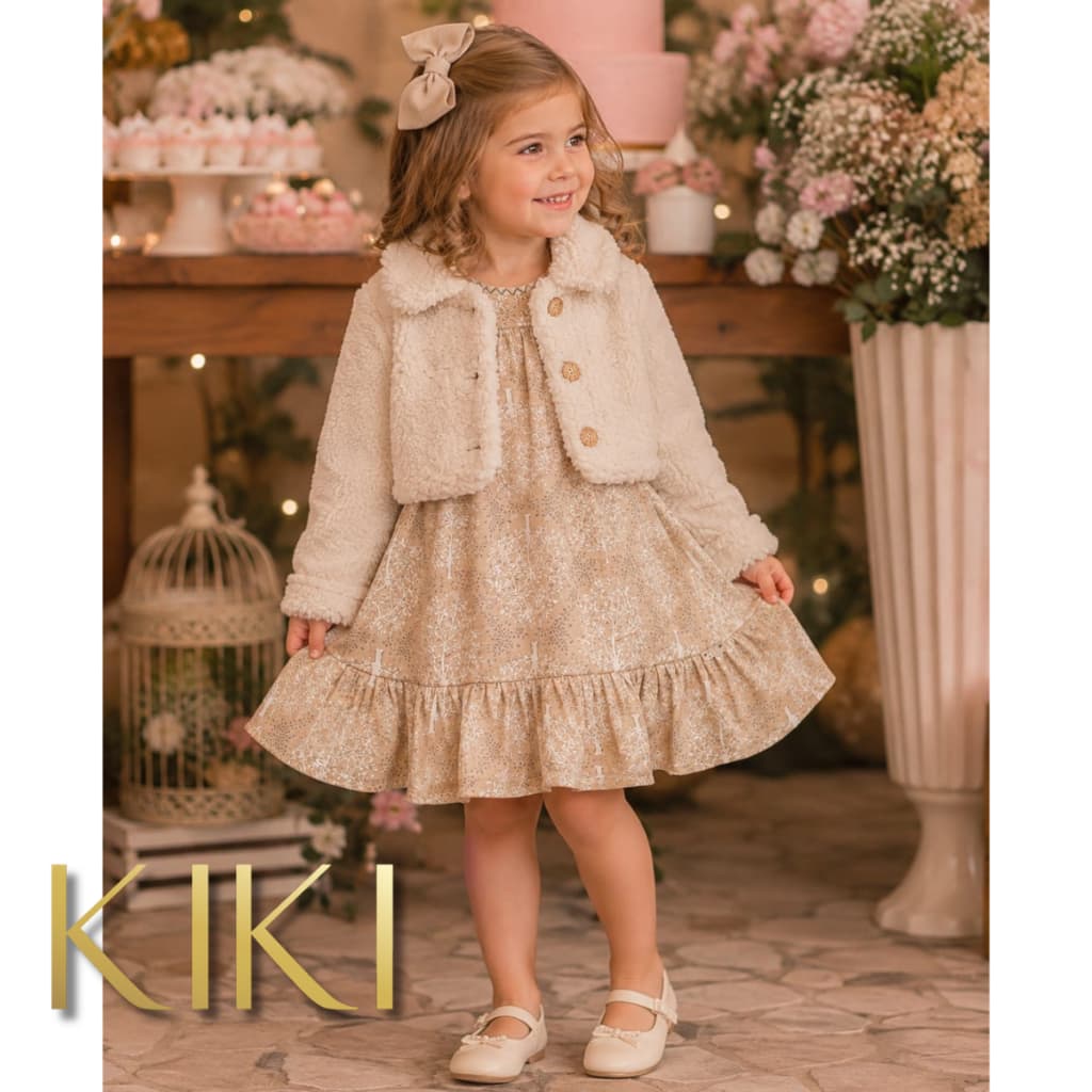 Vestido c/ Casaco em Pelo Infantil Kiki Xodó tamanhos 1 ao 4   2150018
