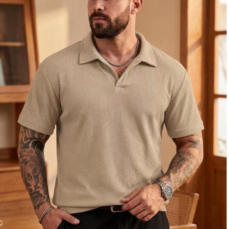 Camisa Polo Masculina Premium Manga Curta Texturizada Lisa Gola Social Estilo Old Money