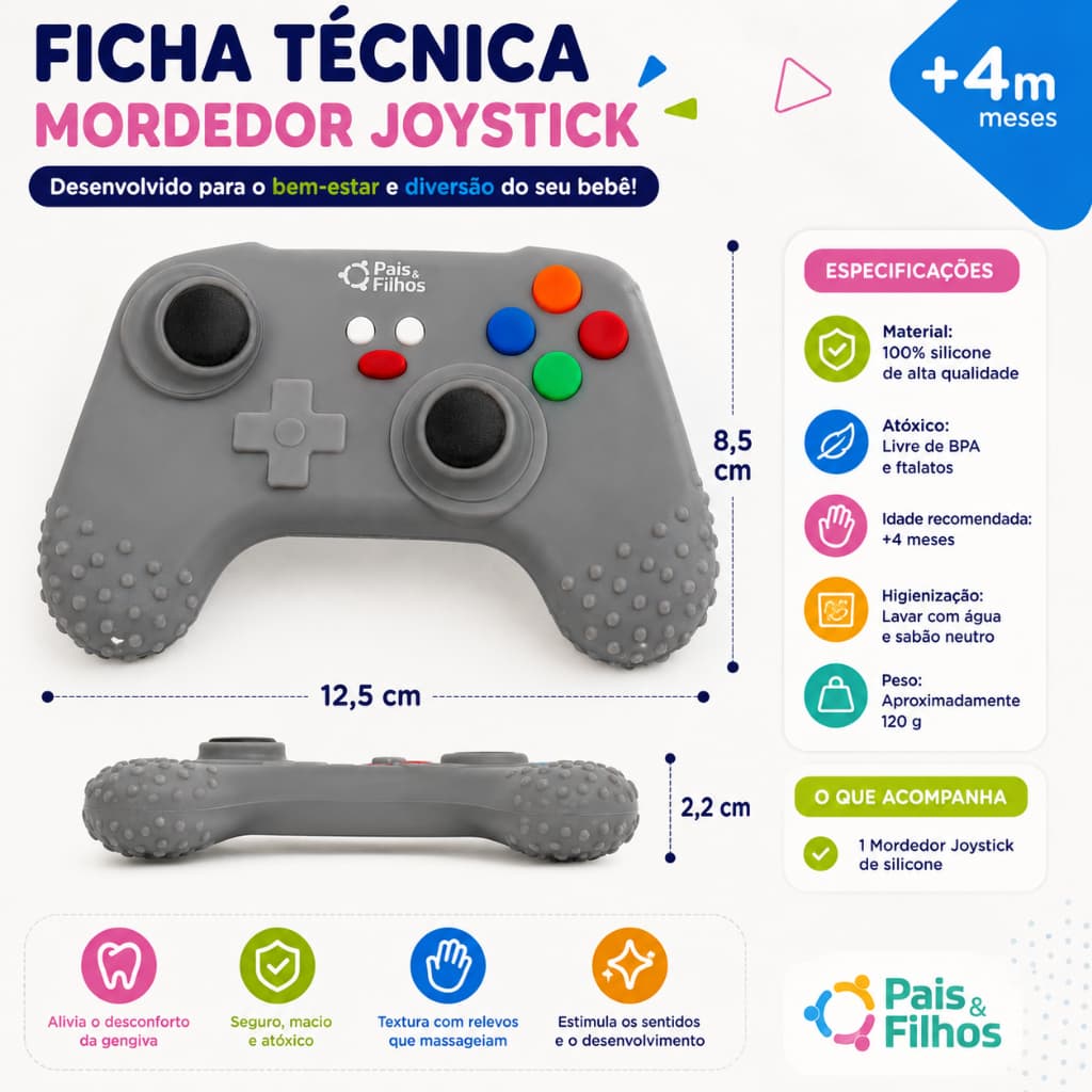 Mordedor Joystick Pais & Filhos Bebê Silicone +4 Meses Macio