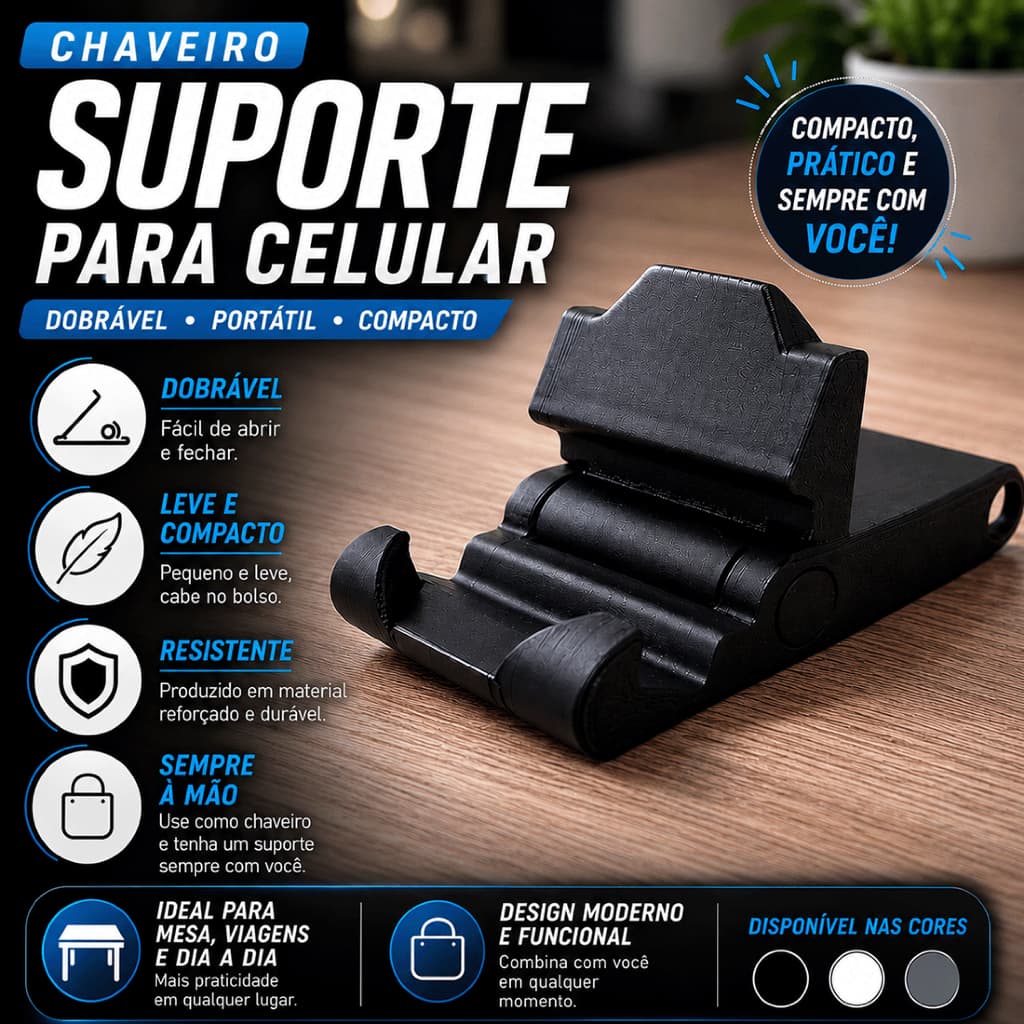 Chaveiro Suporte Para Celular Dobrável Portátil Universal Mesa Compacto Leve Resistente Várias Cores