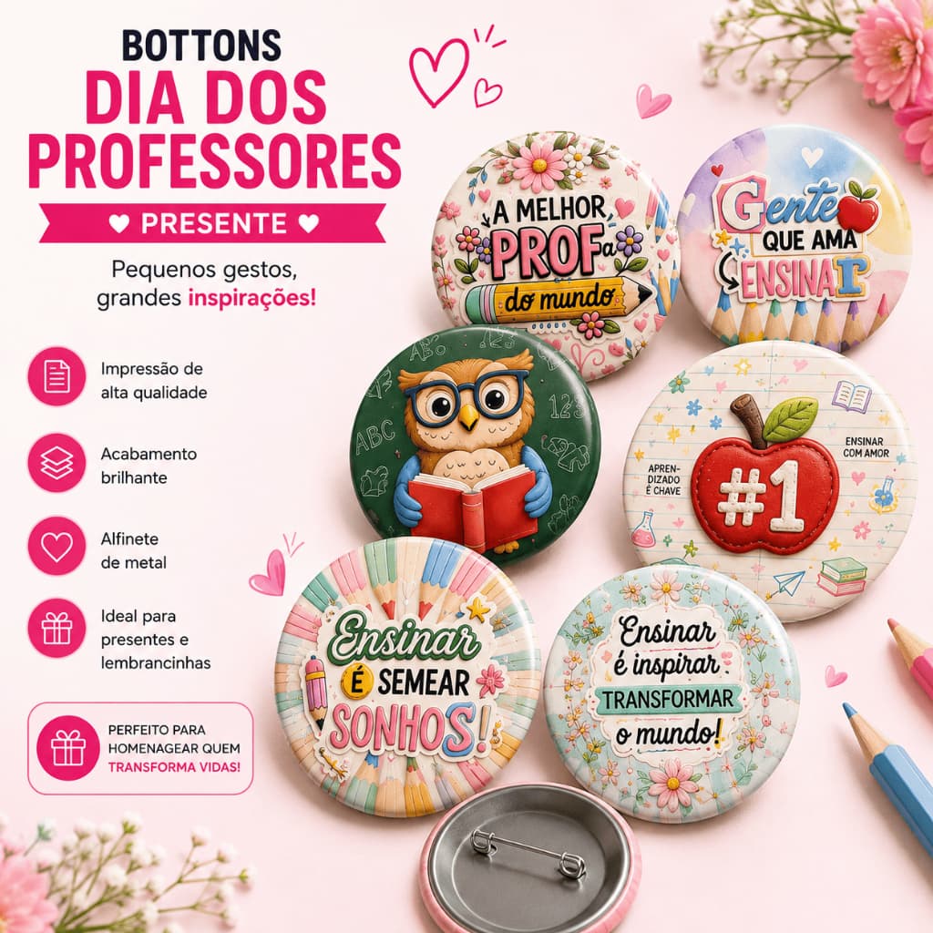 Bottons + Card Dia dos Professores Lembrancinha Presente