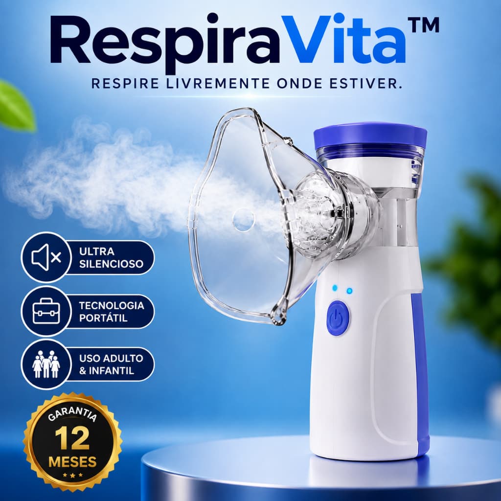 Nebulizador Portátil Ultrassônico RespiraVita™ Silencioso Recarregável Adulto Infantil