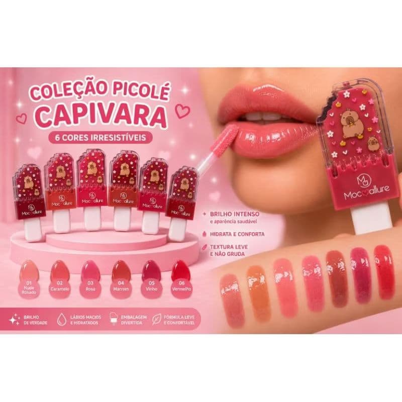 Gloss Picolé Capivara– Brilho Labial – 6 Cores disponíveis