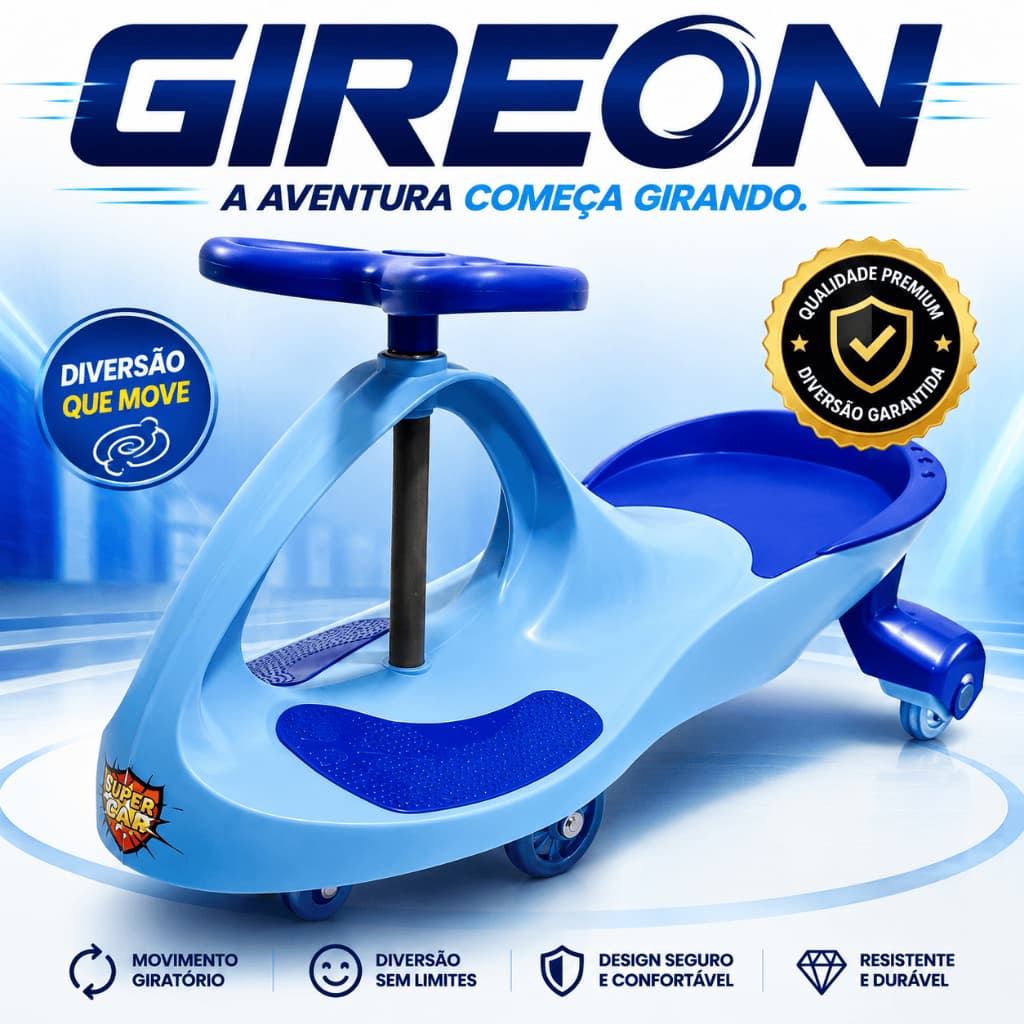 Carrinho Infantil GIREON Giratório Azul Super Car com Volante Diversão Brinquedo Infantil Seguro