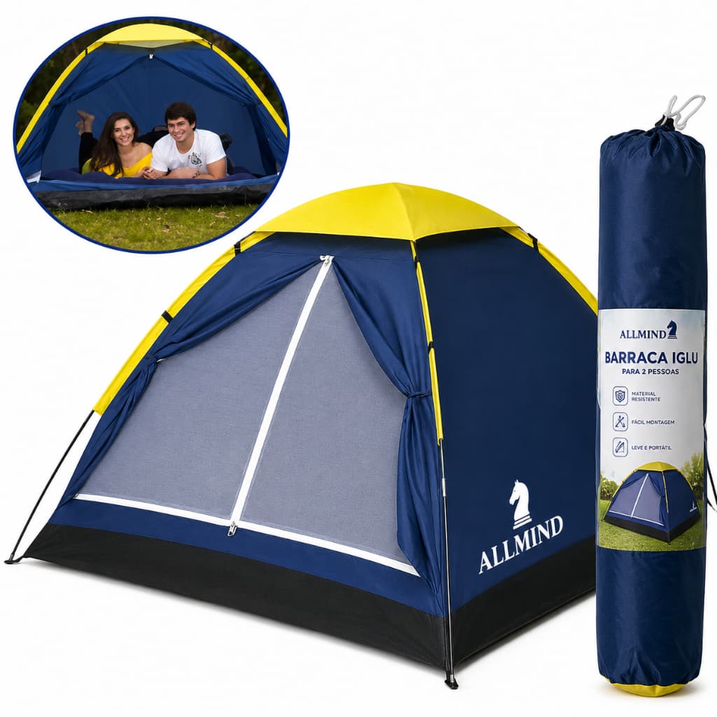 Barraca de Camping Iglu 2 Pessoas Compacta Ventilada Impermeável Acampamento Barraca Resistente