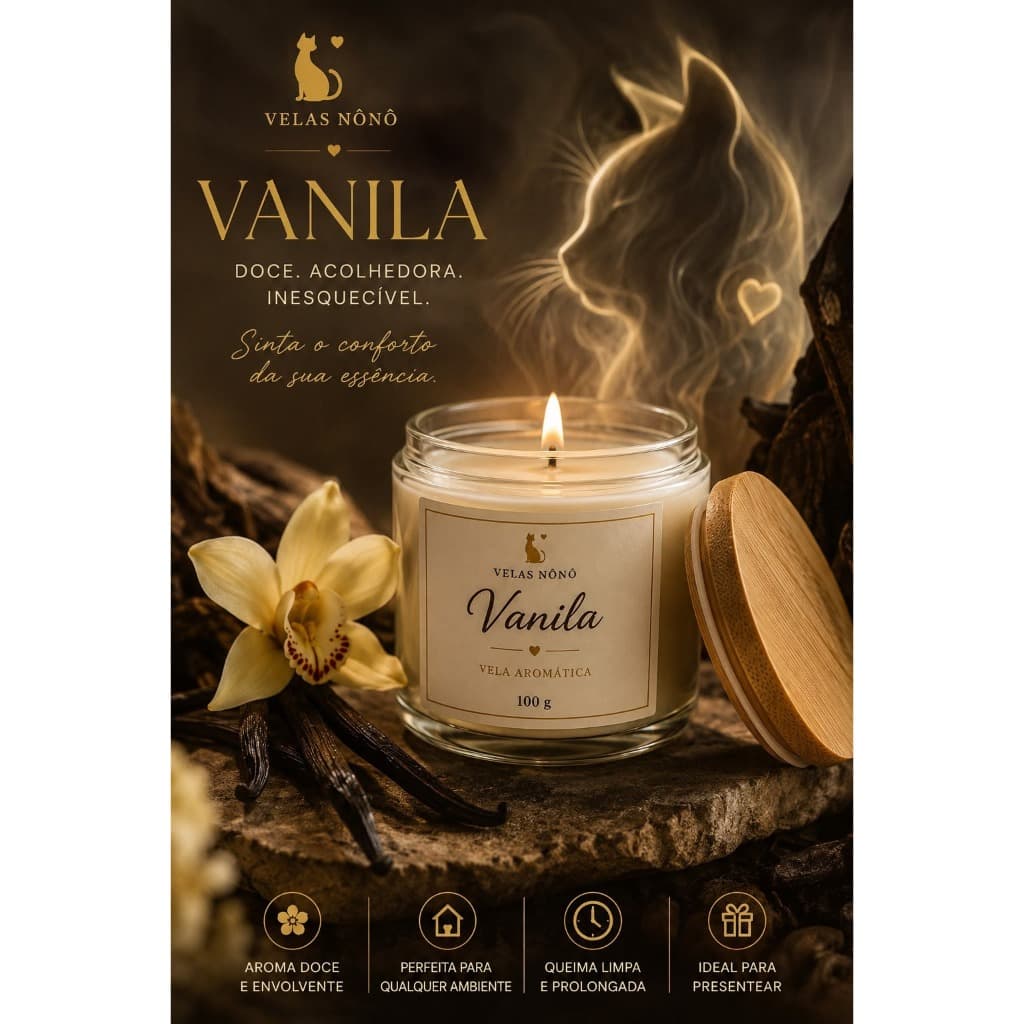 Vela Aromática Baunilha Perfumada Vanilla Artesanal Decorativa Aroma Intenso