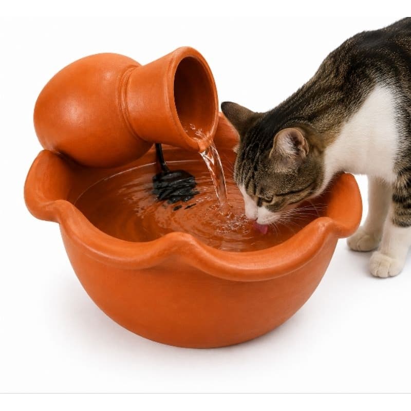 Fonte de Água para Gatos Bebedouro Pet de Barro com Bomba.