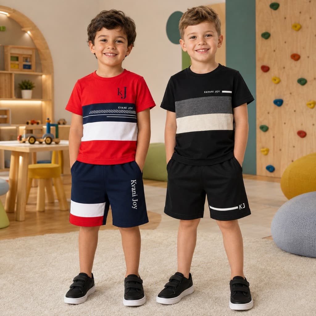 Kit 2 Conjuntos Bermuda e Blusa Algodão 4 Peças Verão - Roupa Menino Casual