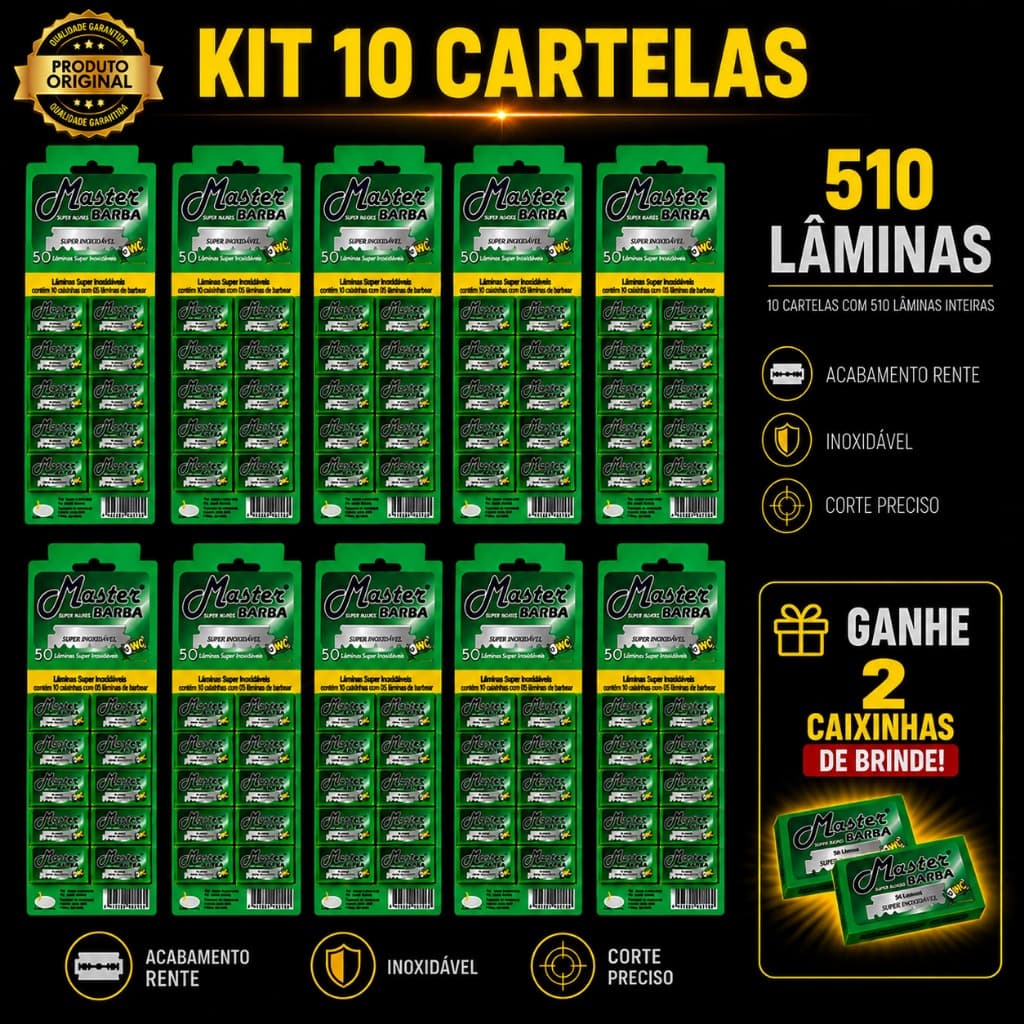 LÂMINA MASTER BARBA SUPER BARBA KIT 10 CARTELAS (500 LAMINAS)
