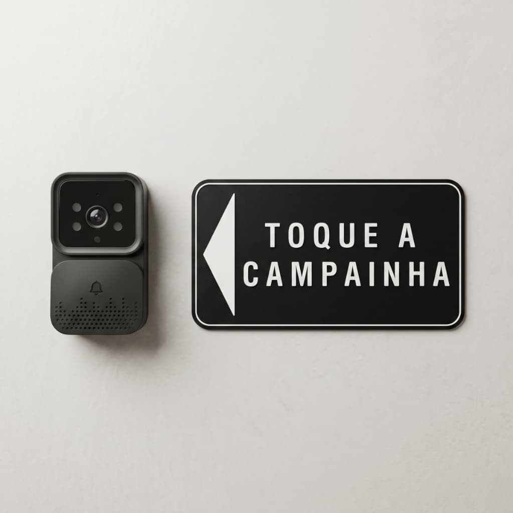 Placa Toque A Campainha Seta Esq. 15x8cm Para Vídeo Porteiro