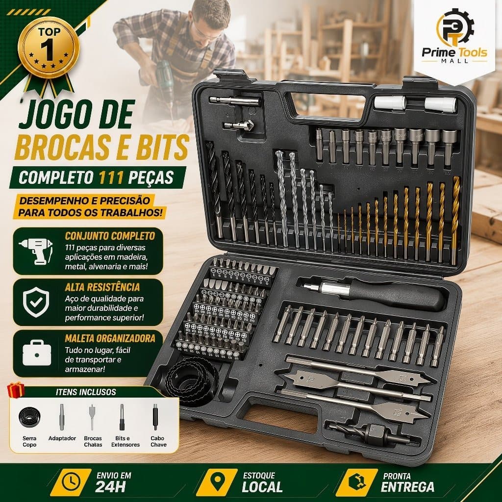 Jogo de Brocas para Madeira 111 Peças - Resistente e Preciso com Estojo Organizador