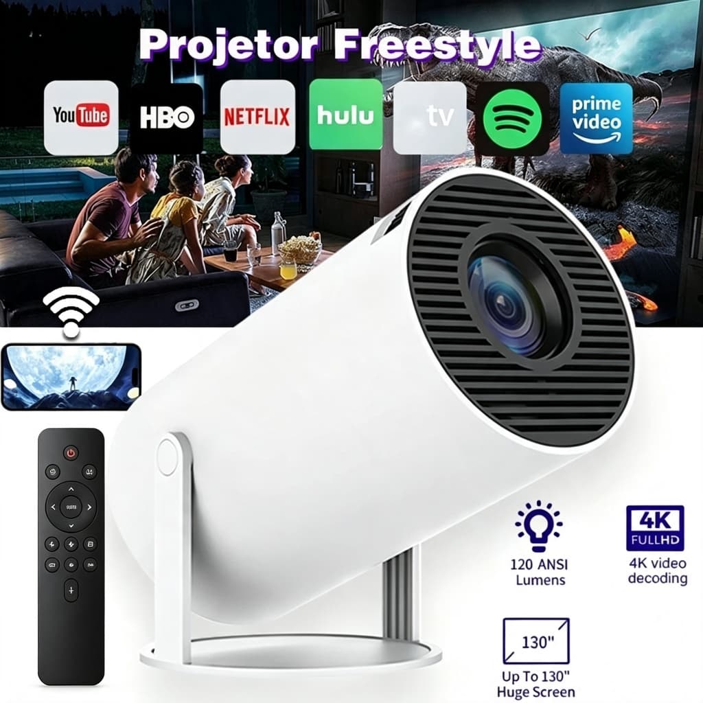 Projetor HY300 Original Portátil Smart Android 11 4K Ultra HD HDMI Wifi Bluetooth Alto Falante Embutido
