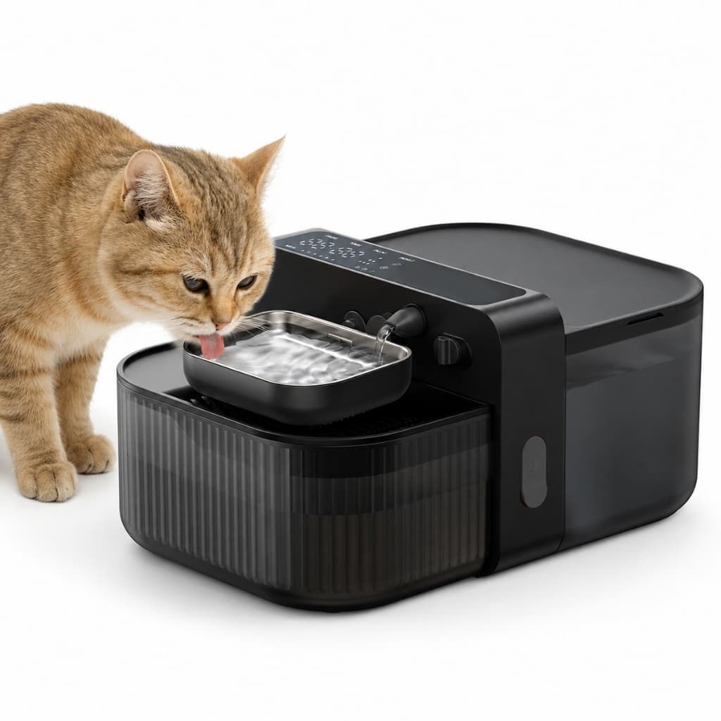 Fonte de água sem fio para gatos sem filtro, com recipientes separados para água limpa e suja em aço inoxidável 3.5L