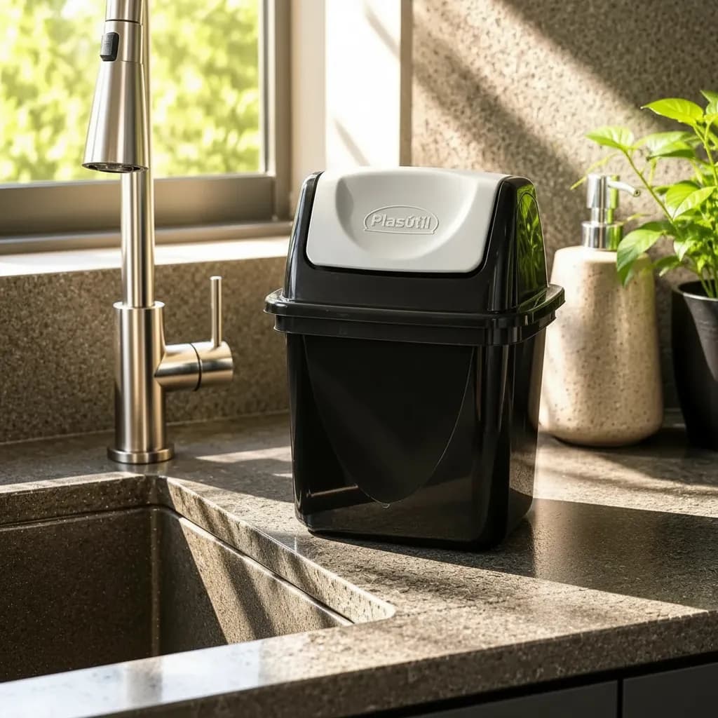 Lixeira de Pia 4,9 Litros com Tampa Basculante Ecoblack Plástico Plasútil Compacta para Cozinha Banheiro