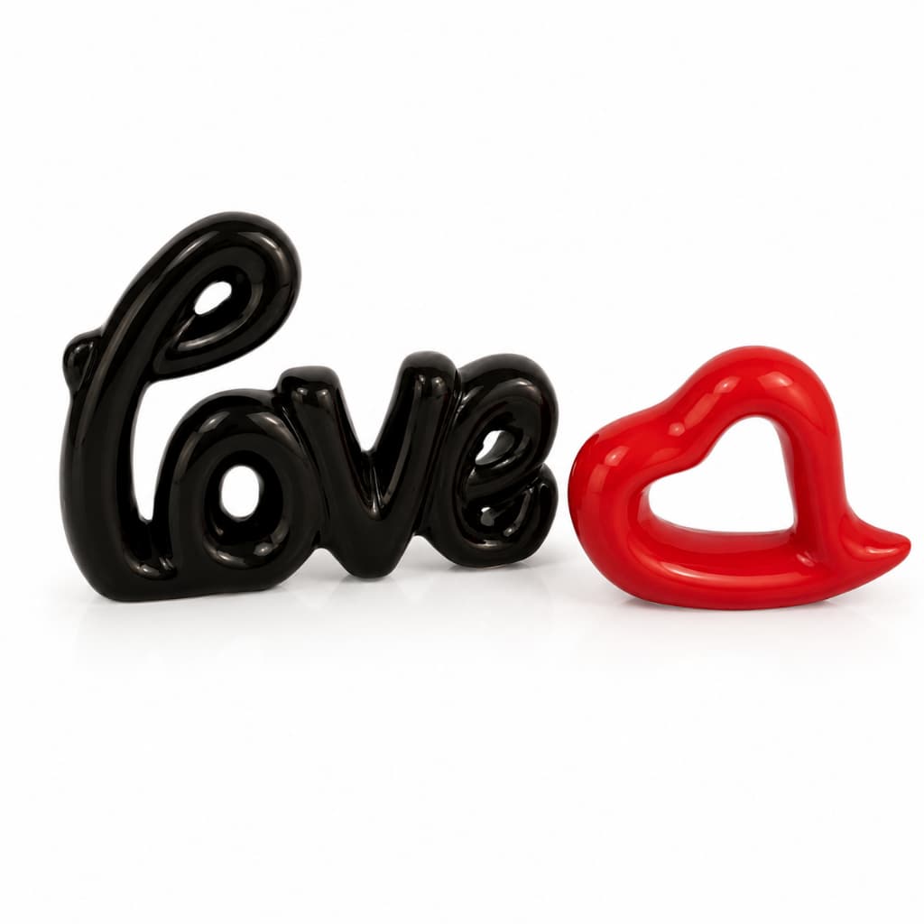 Kit Decoração Love Coração Ceramica Decorativo Enfeite Sala Rack