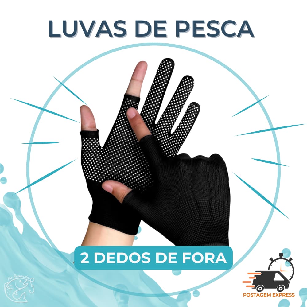 Luva Pesca 2 Dedos de Fora Meio Dedo Sem Dedo Antiderrapante Emborrachada Respirável Unissex
