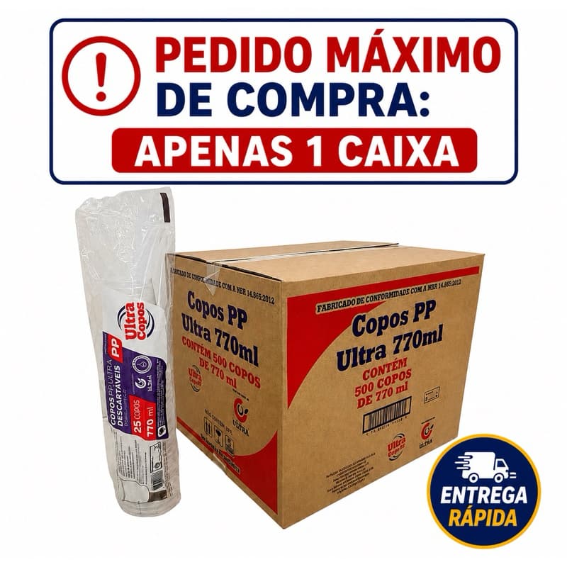 Copo de 770ml Transparente Liso PP Ultra Copos  com 500 unidades