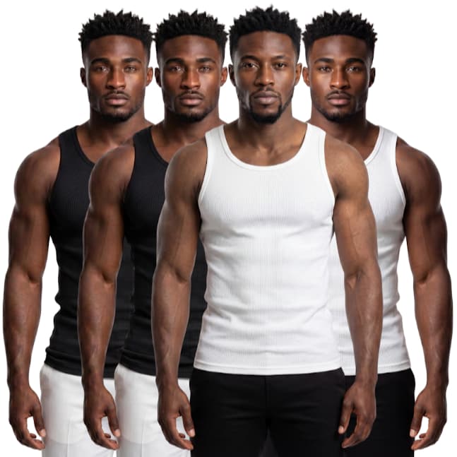 Kit 4 Regatas Masculinas Fit Premium – Poliéster com Elastano Preto e Branco Conforto e Estilo para Treino e Dia