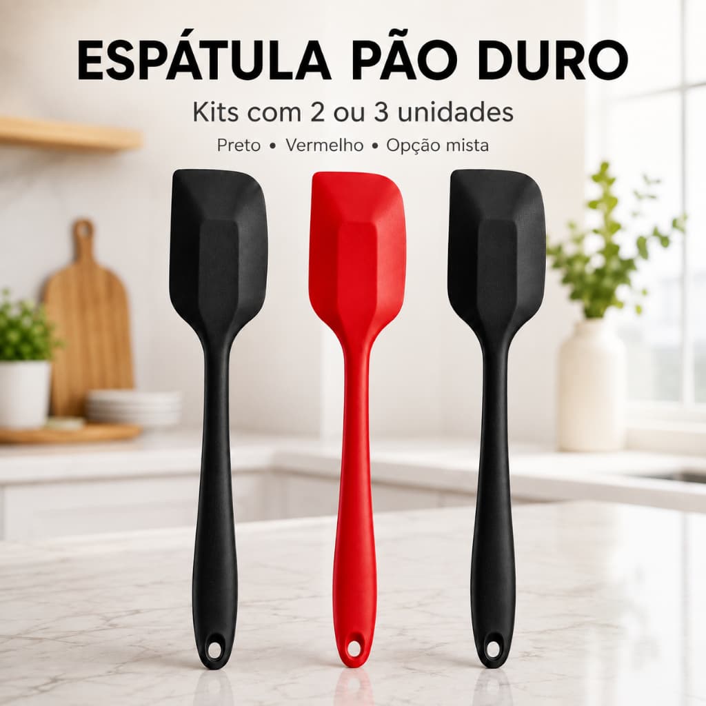 Kit Espátula Silicone 2 ou 3 Peças Pão Duro Resistente 230°C Antiaderente Não Risca Panelas