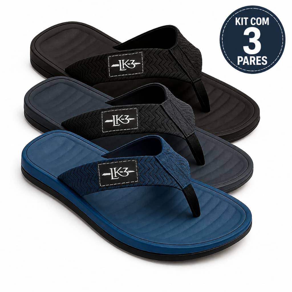 Chinelo Masculino Kit 3 Pares Correia Larga Borracha Macio Praia Banho Casual Envio Imediato