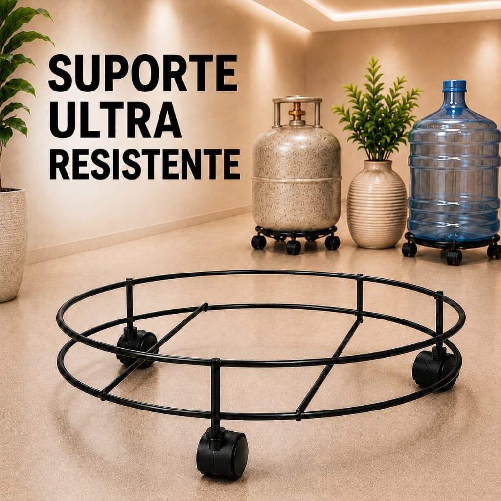 Suporte Botijão Bujão De Gás Com Rodinhas Base Apoio Resistente Para Galão Vaso Plantas Rodinha Multiuso