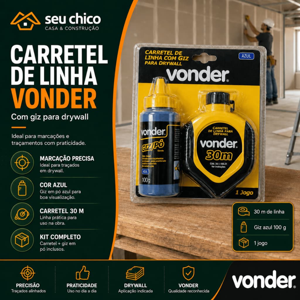 Carretel De Linha Com Giz Azul Para Drywall 30 Metros VONDER